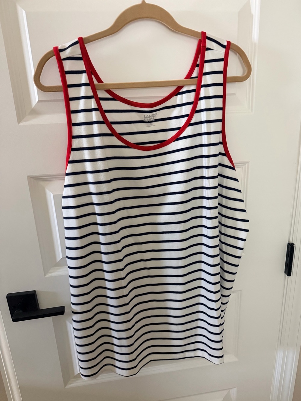 Lands' End 3X New White Navy Striped Tank with Red Trim